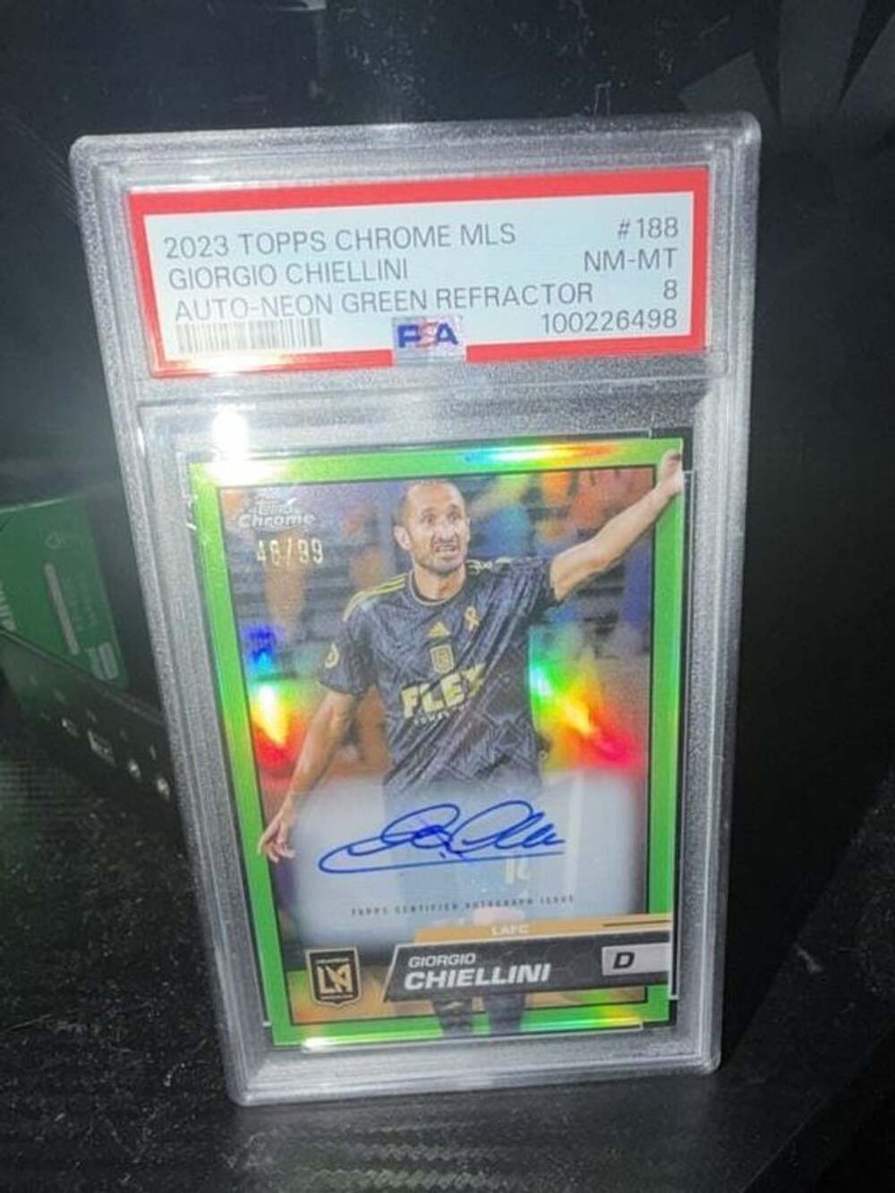 Topps Giorgio Chiellini 2023 Chrome MLS Auto-Neon Green Refractor PSA 8